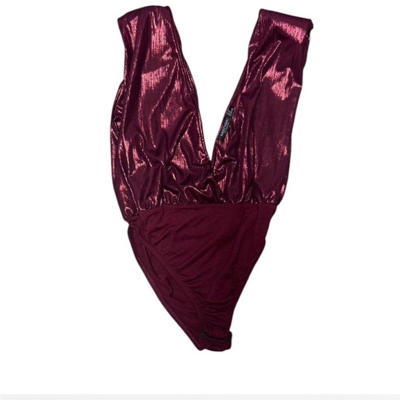 Nasty Gal Red Bodysuit Snap Bottom with Shoulder Pads - Picture 2 of 3